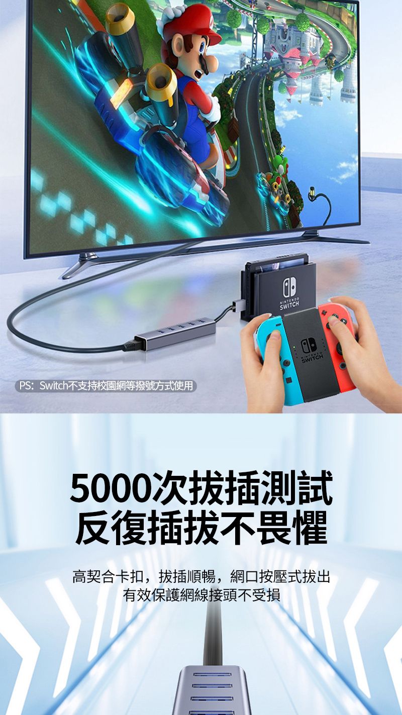 PS:Switch不支持校園網等撥號方式使用SWITCH5000次拔插測試反復插拔不畏懼高契合卡扣,拔插順暢,網口按壓式拔出有效保護網線接頭不受損