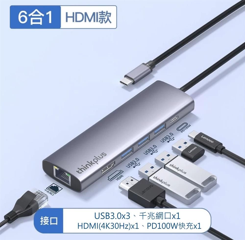 LENOVO 聯想  TYPE-C HUB USB3.0 LAN HDMI 六合一 集線器  多接口轉換器