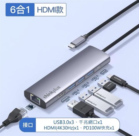 LENOVO 聯想 TYPE-C HUB USB3.0 LAN HDMI 六合一 集線器  多接口轉換器