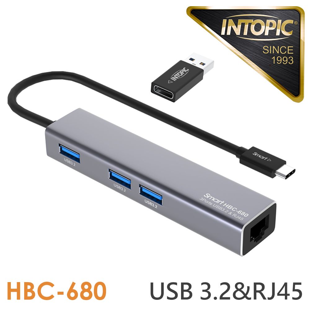 INTOPIC 廣鼎 USB3.2&RJ45鋁合金集線器 (HBC-680)