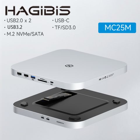 HAGiBiS 海備思 鋁合金Type-C擴充器USB2.0*2+TypeC 10Gbps*1+USB A 10Gbps*1+SD/TF3.0卡槽+M.2硬碟盒