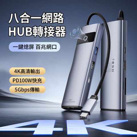 Jasoz 捷森 八合一 Type-C 多功能HUB筆電轉接器 USB HDMI集線器 RJ45百兆網絡轉換器 mac轉接頭