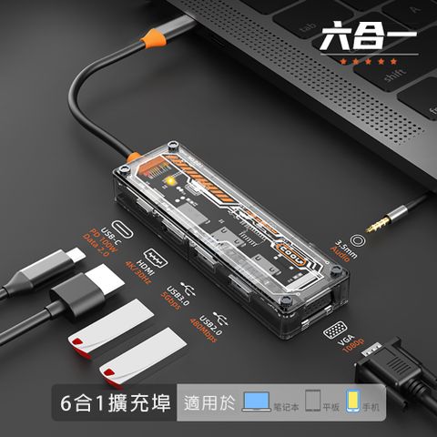 TYPE-C TO HDMI+VGA+USB+PD+3.5mm 多功能影音轉接器