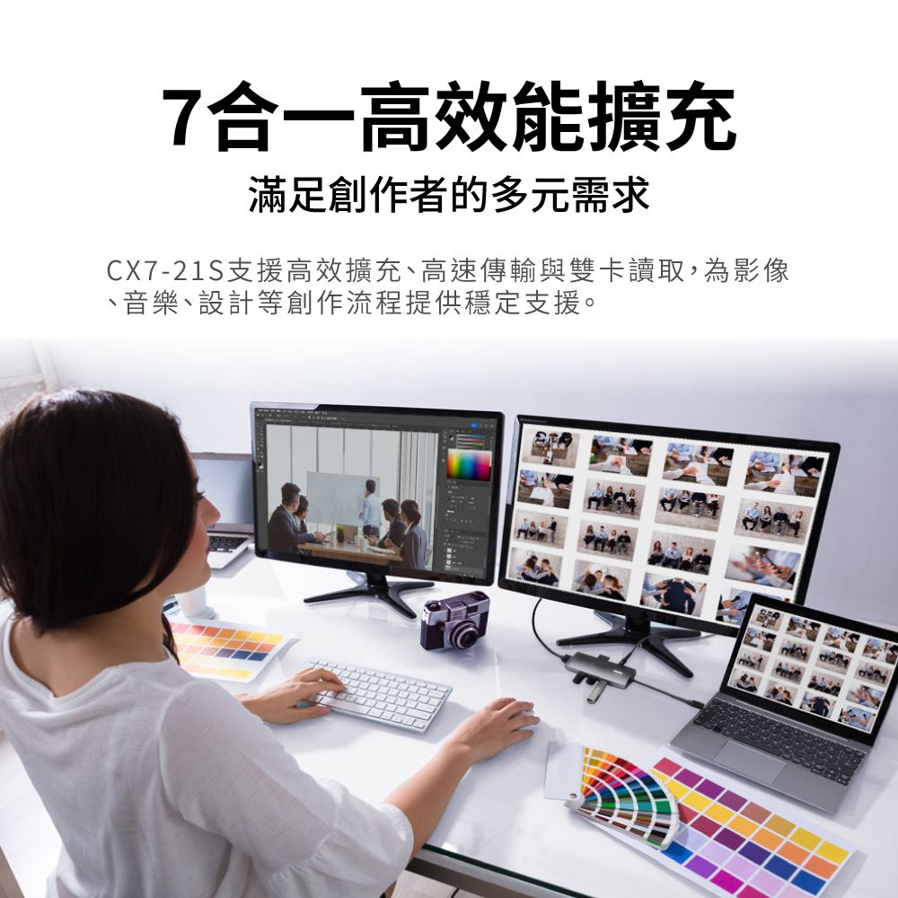 PX 大通 7合1高效能! HUB Type c 轉接頭/集線器 4K高畫質影音轉換器USB-A/USB-C 10G極速傳輸 (CX7-21S)