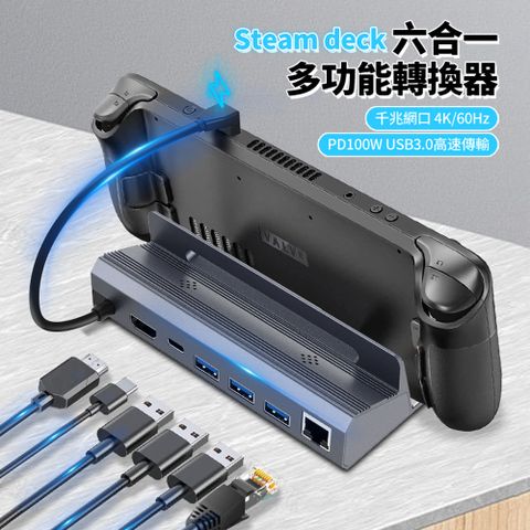 HADER 六合一 多功能HUB轉接器支架 HDMI轉接線 USB集線器 Mac筆電轉接頭 Steam Deck