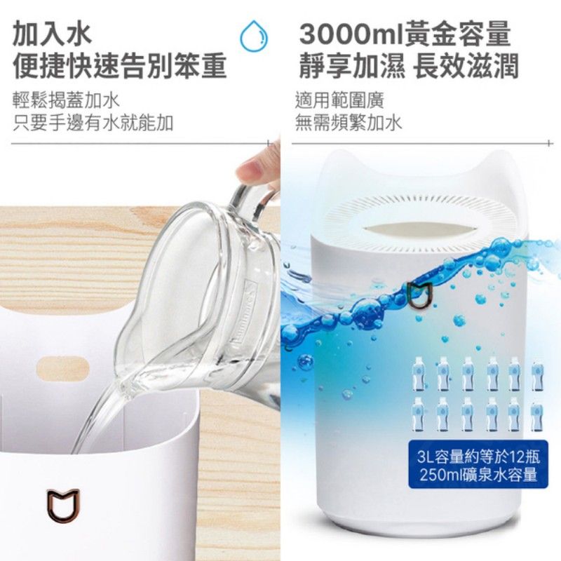  USB雙噴夜燈加濕器 3L超大容量 不用頻繁換水 細膩霧化 靜音滋潤