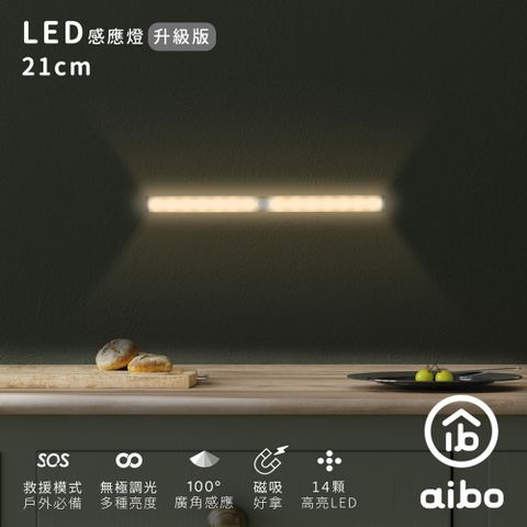 aibo 升級版多功能 USB充電磁吸式 21cmLED感應燈管(LI-33S)-暖黃光-2入組
