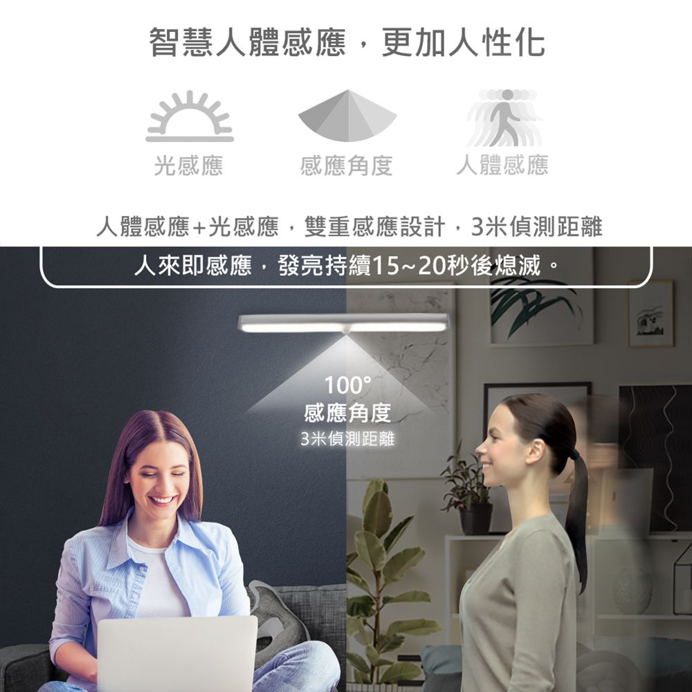 aibo 21cm升級版多功能 USB充電磁吸 LED感應燈管-冷白光