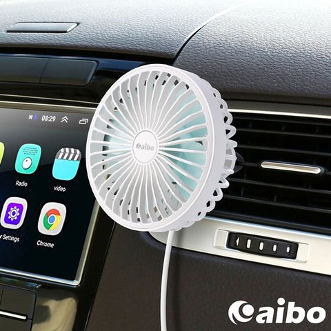 aibo AB204 車用循環 USB勁涼風扇(三段風/小夜燈)-陶瓷白