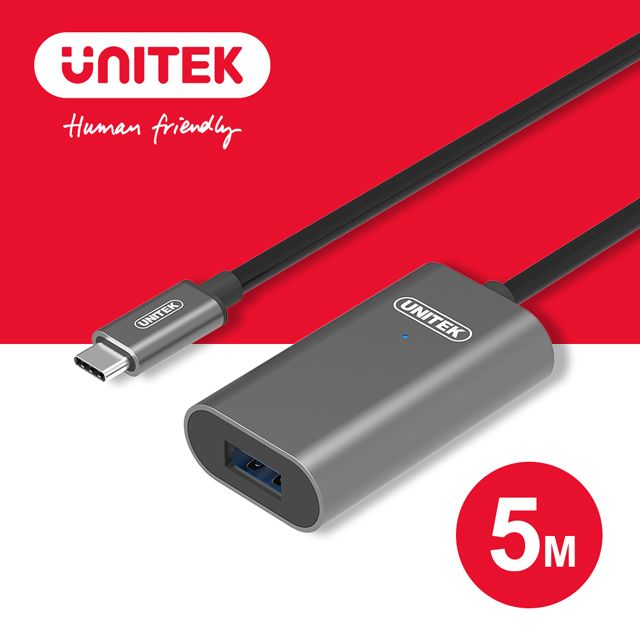 UNITEK 優越者 USB-C(公)轉USB-A(母)USB3.1 Gen1  鋁合金訊號放大延長線 (5M) (Y-U304AGY) 