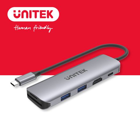 UNITEK鋁合金USB-C轉 HDMI/USB-C PD充電 /讀卡機/ USB-A 2Port HUB集線器(Y-H1107D)
