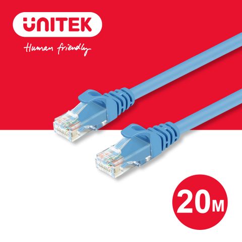 UNITEK 24K鍍金頭CAT6網路線 20M (藍色)(Y-C815ABL)