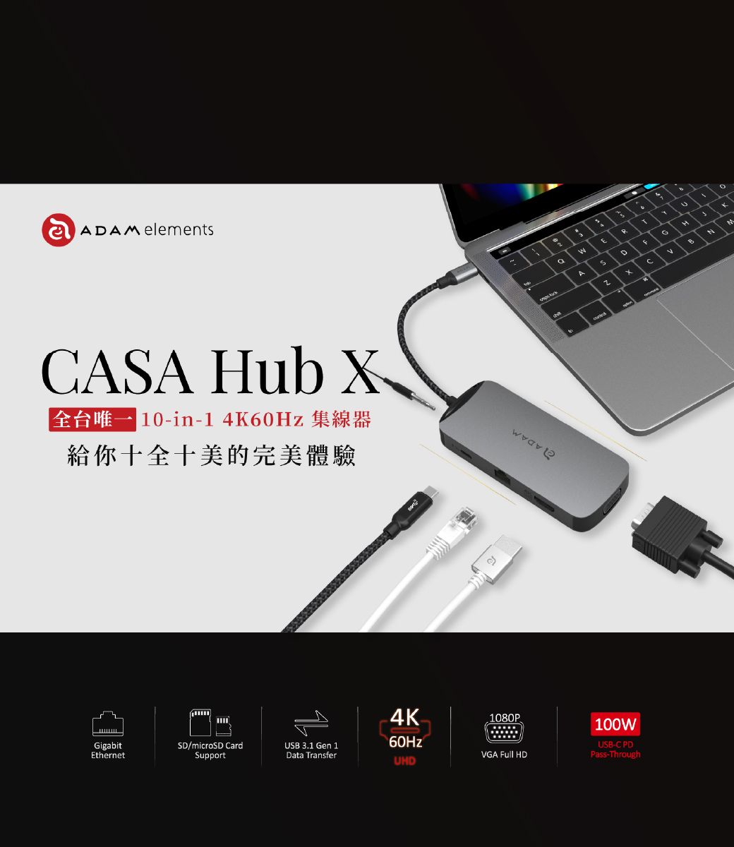 AAM elementsAA ub 0-in-1 4K60Hz給你十全十美的完美體驗14KGigabitSD/microSD CardUSB 3.1 Gen 1EthernetSupportData Transfer60HzUHDલેEGHCNA SD1080PVGA Full HD100WUSB-C PDPass-Through