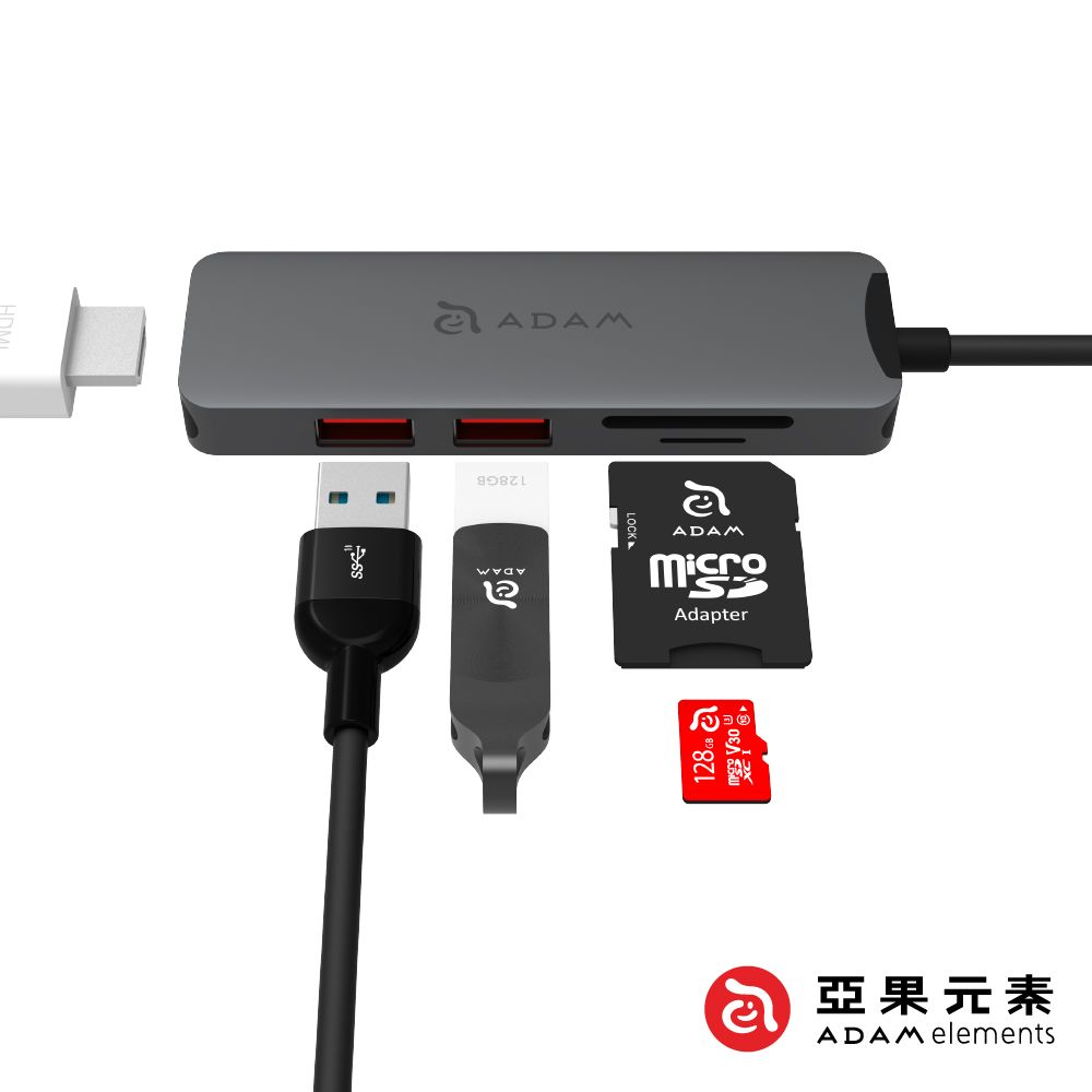 Adam 亞果元素 Hub A05 USB-C Gen2 五合一多功能高速集線器 灰