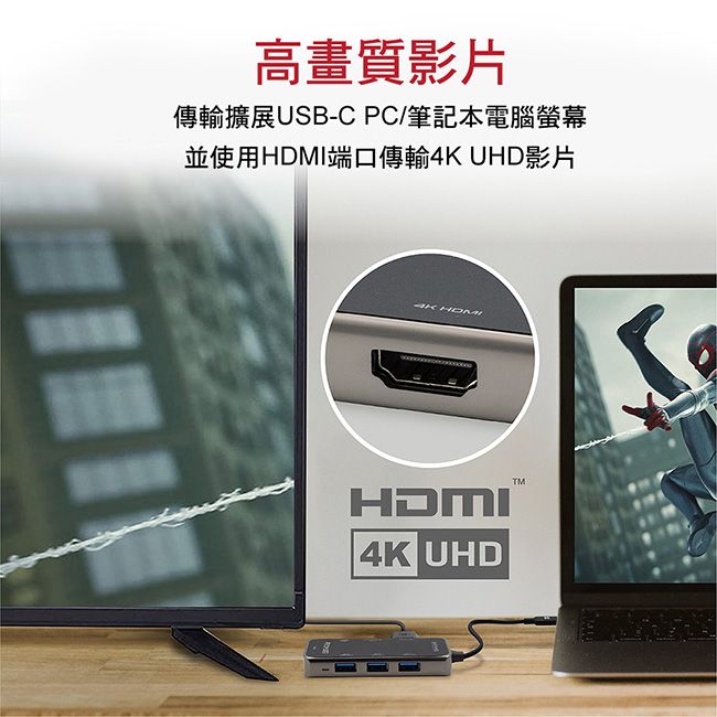 高畫質影片傳輸擴展USB-C PC/筆記本電腦螢幕並使用端口傳輸 UHD影片4K HDMIHDMI4K UHD