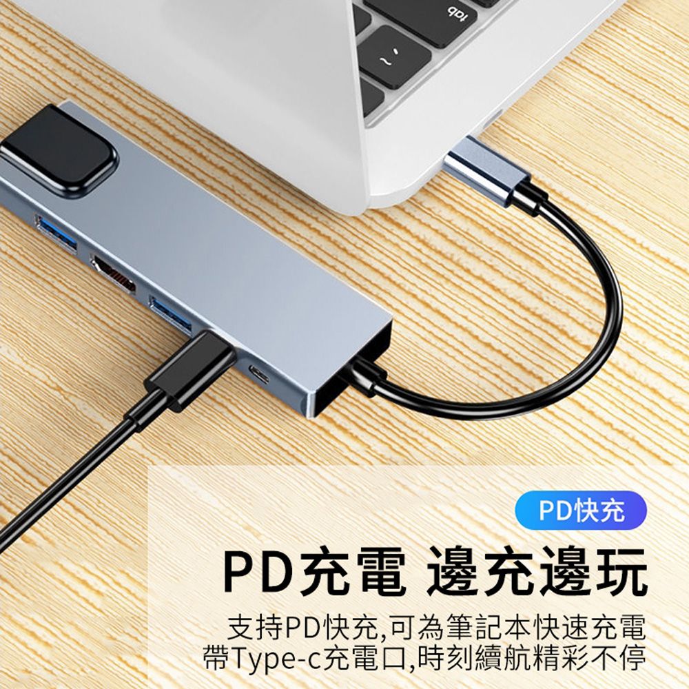 ANTIAN Type-C 八合一多功能HUB轉接器 PD快充 充電傳輸集線器 USB3.0 WAN HDMI Mac擴展塢 筆電轉接線