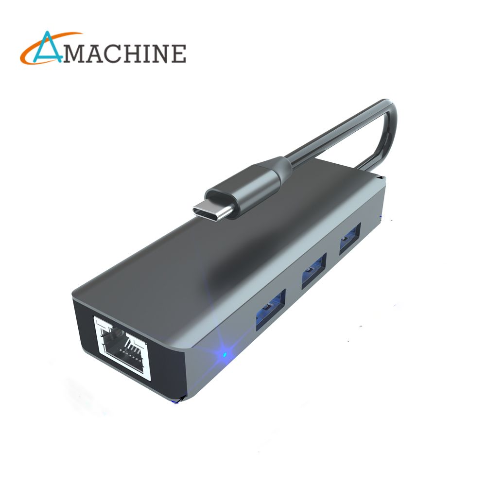 Amachine TYPE C 轉RJ45+USB3.0 4合1 HUB筆電辦公首選! 有線網路順暢不卡鈍!資料傳輸最快速