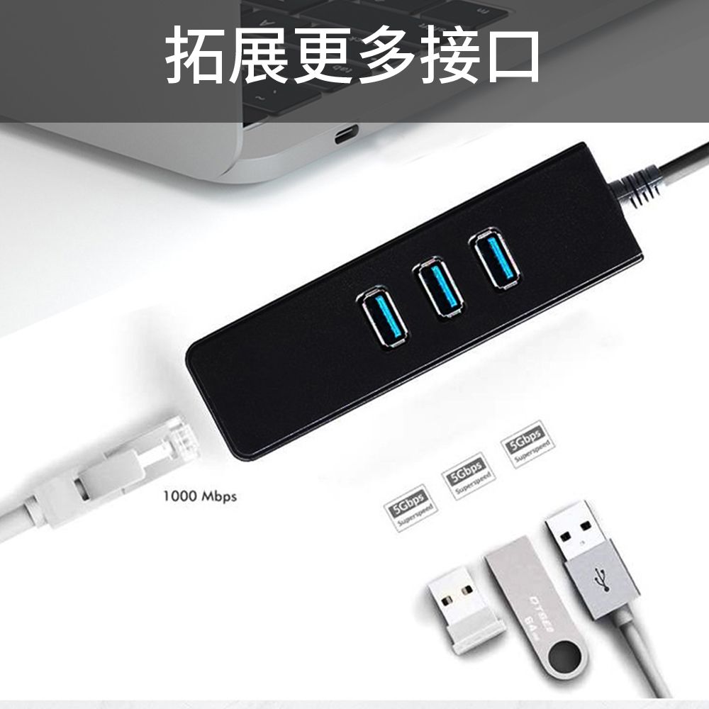  BASEE 四合一千兆網卡轉接器 外接式Type-C千兆網卡轉換器 USB高速網路卡 RJ45網口擴展器/UB集線器