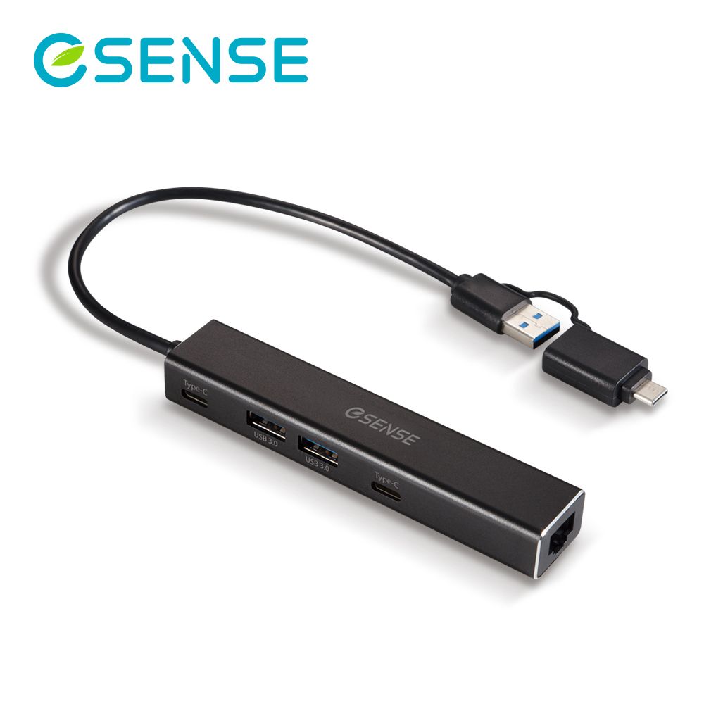 Esense 逸盛 隨插即用支援熱插拔操作更方便 USB轉RJ45+2A2C USB3.0 HUB  RJ405