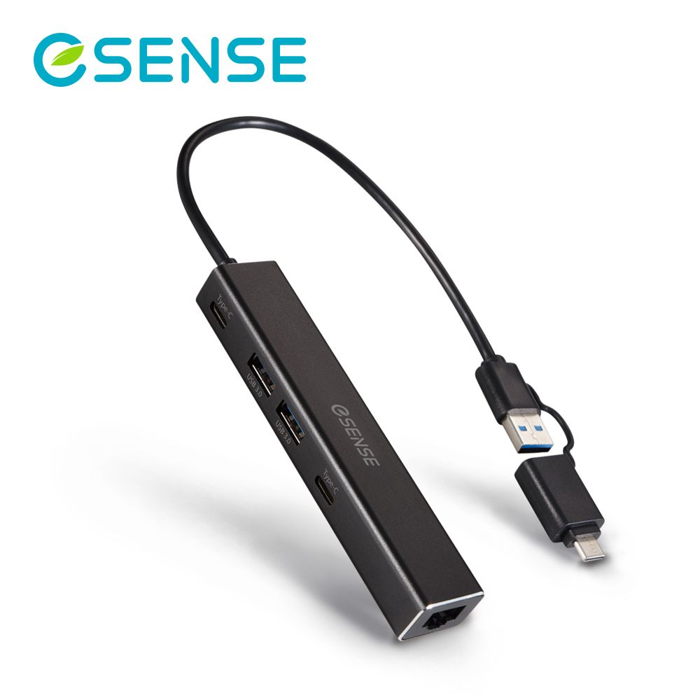 Esense 逸盛 隨插即用支援熱插拔操作更方便 USB轉RJ45+2A2C USB3.0 HUB  RJ405