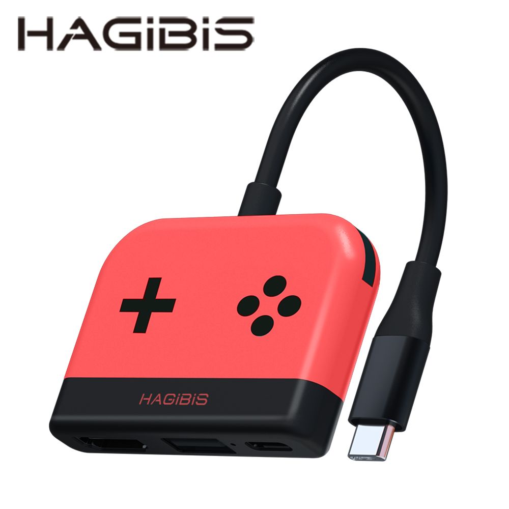 HAGiBiS 海備思  switch擴充器HDMI+USB3.0+PD供電(黑紅色SWC03-RD