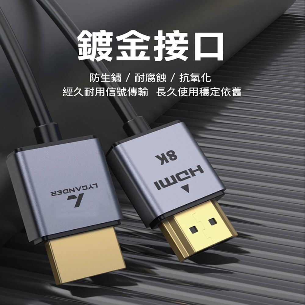  【Lycander】 HDMI 2.1 8K 超高清畫質杜比音效極細認證影音傳輸線-1.5M(高速傳輸/動態HDR)