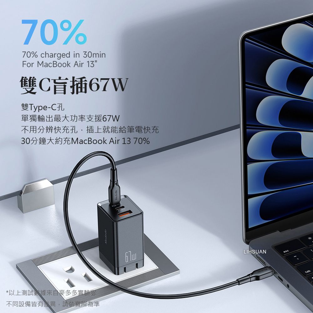 Mcdodo 麥多多 67W 三孔 PD/TypeC/iPhone/GaN氮化鎵充電頭快充頭閃充頭充電器 QC4.0 戰皇  黑色