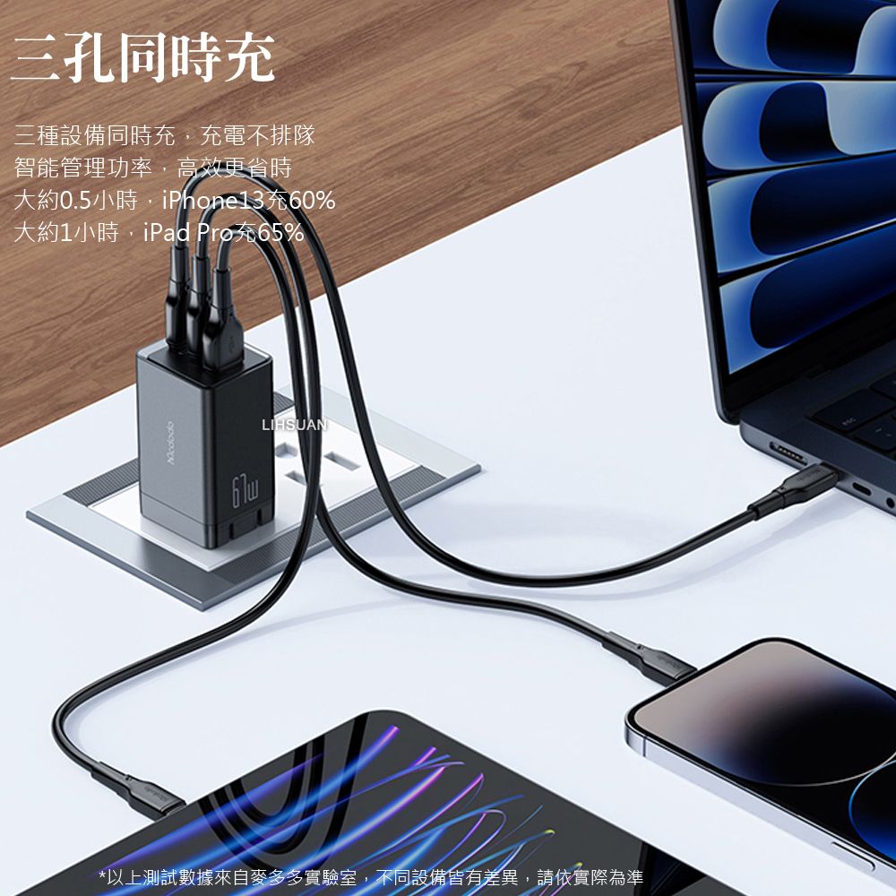 Mcdodo 麥多多 67W 三孔 Type-C TO Lightning PD/GaN氮化鎵充電頭快充線閃充線快充頭閃充頭 QC4.0 戰皇