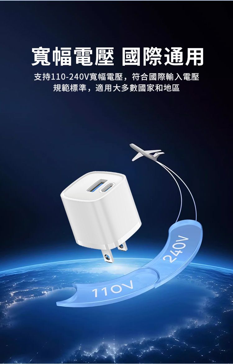 寬幅電壓 國際通用支持110-240V寬幅電壓,符合國際輸入電壓規範標準,適用大多數國家和地區240V