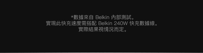 *數據來自 Belkin 內部測試。實現此快充速度需搭配 Belkin 240W 快充數據線。實際結果視情況而定。