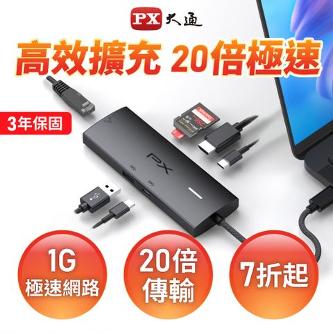 PX大通 CX7-11SR USB TYPE C RJ45 7合1 4K高畫質HUB影音轉換器