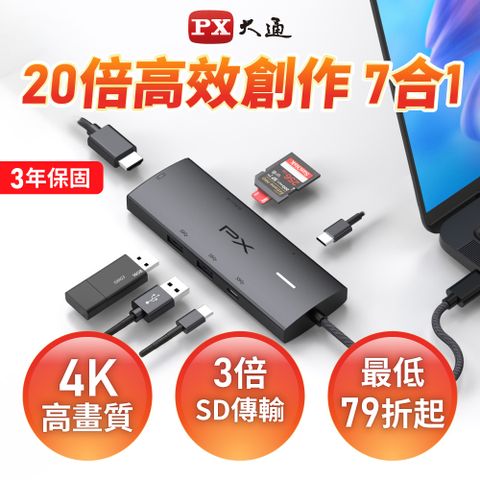 PX大通 CX7-21S USB TYPE C 7合1 4K高畫質HUB影音轉換器
