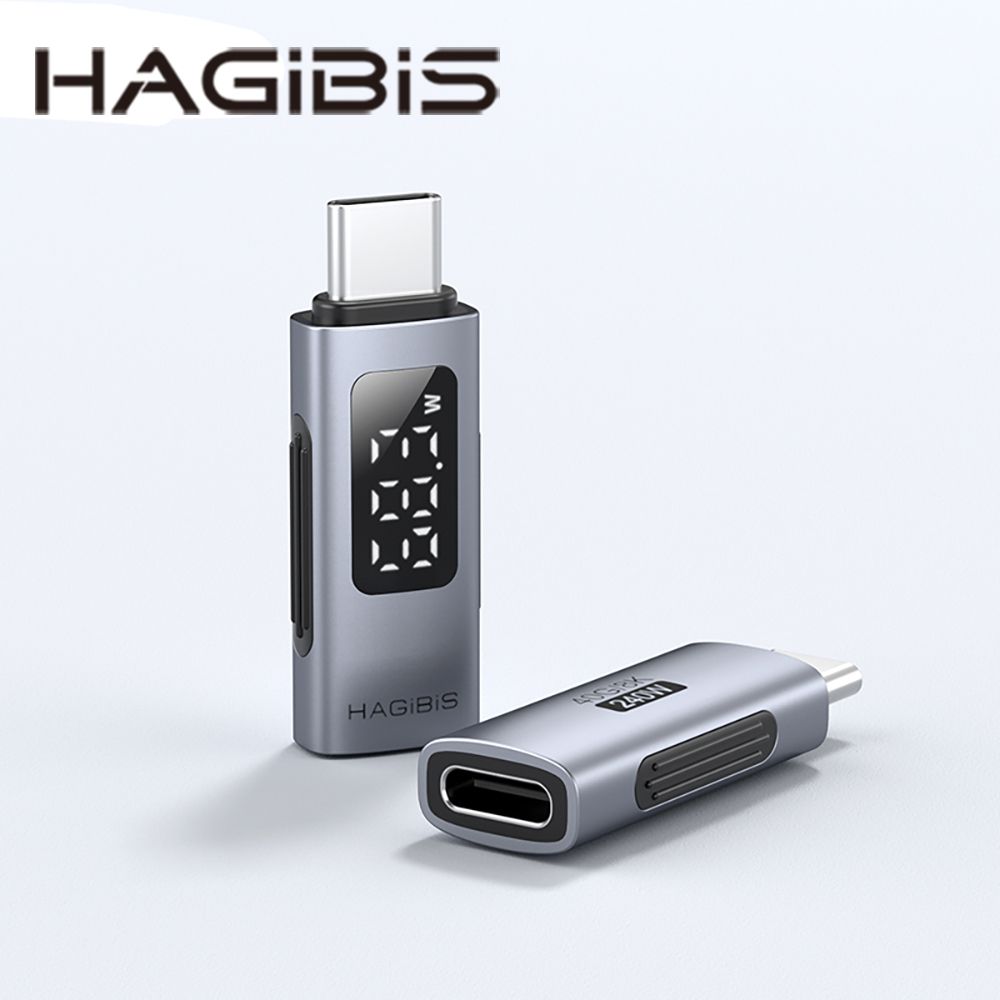 HAGiBiS 海備思 鋁合金USB4數位顯示全功能Type-C公toType-C母轉接頭TUA04