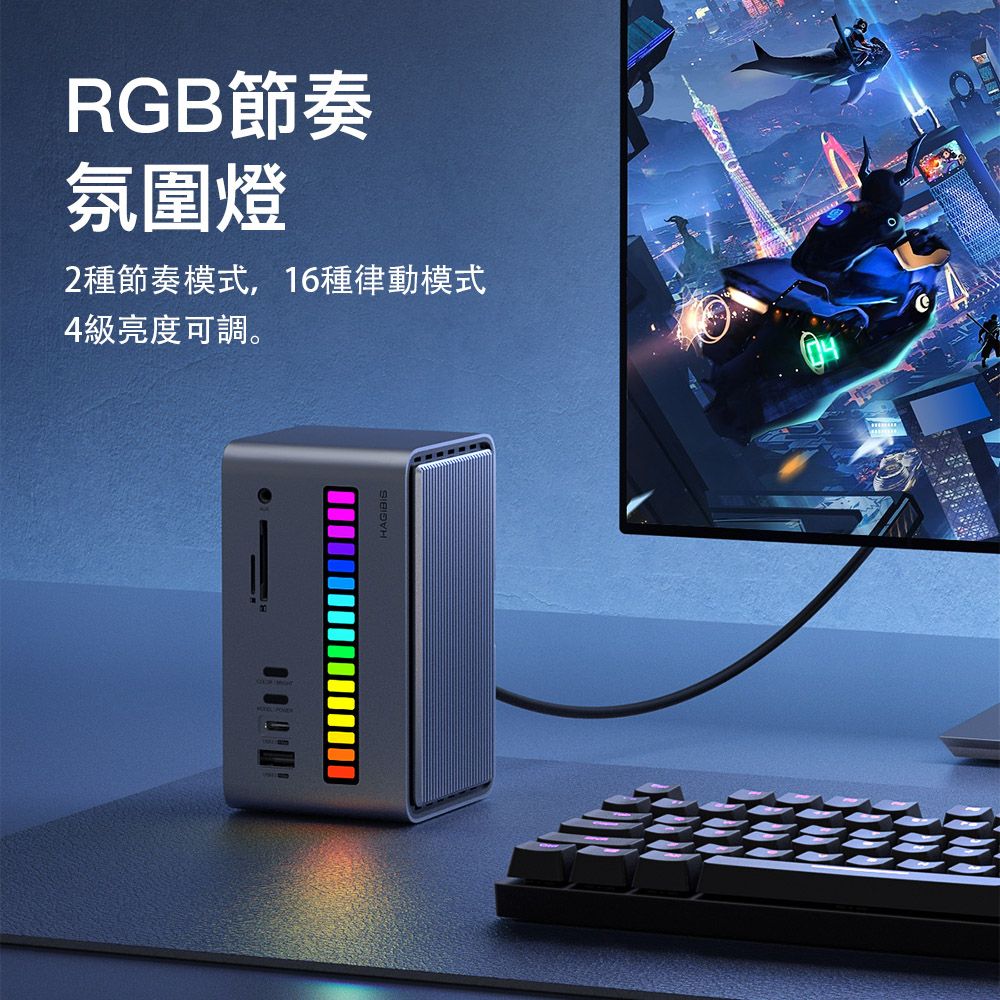 HAGiBiS 海備思 桌面式Type-C多功能節奏燈擴充器17合1(U100Ultra+