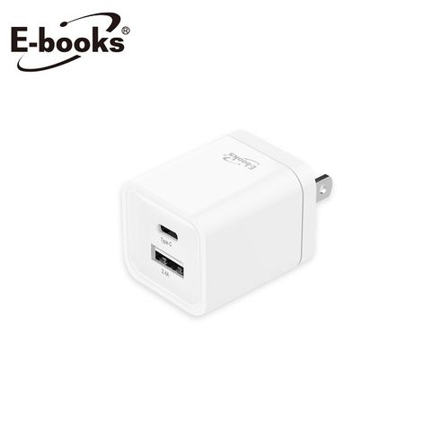 E-books B59 智能 12W Type C+USB 雙孔快速充電器-白