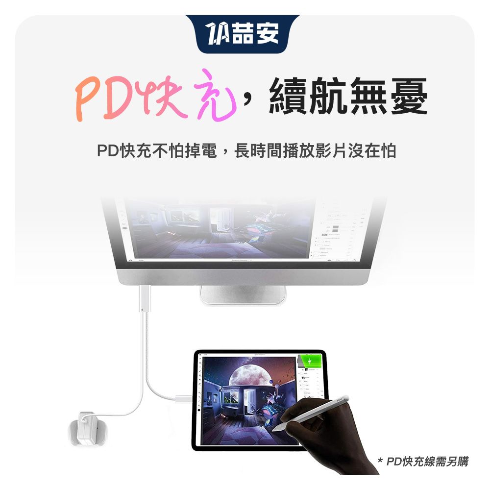 ZA 喆安 Type-C轉HDMI 4K投影傳輸螢幕線 附Type-C快速充電孔 適用iPhone16 15/MacBook/iPad/手機/平板/筆電