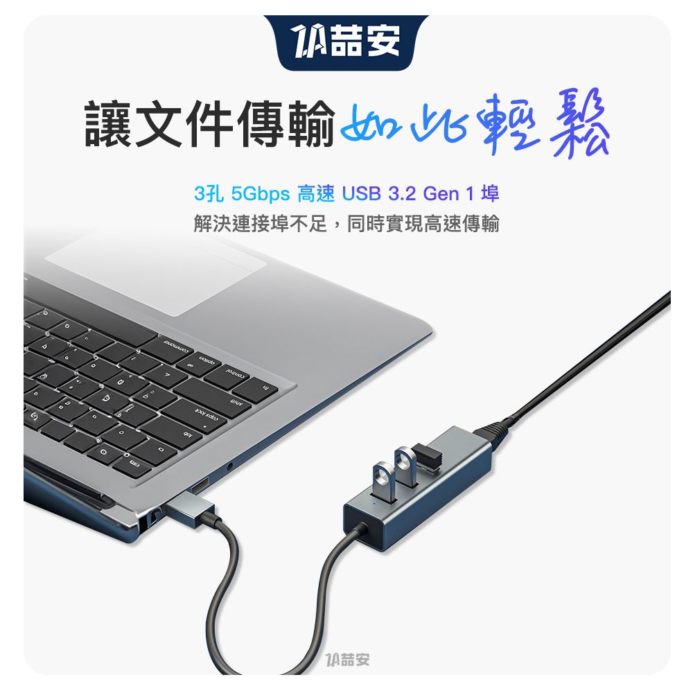 ZA 喆安 4合1 USB HUB轉接集線器 支援USB Type-A轉RJ45網路卡/3.2傳輸 適用MacBook/平板/筆電/PC桌機