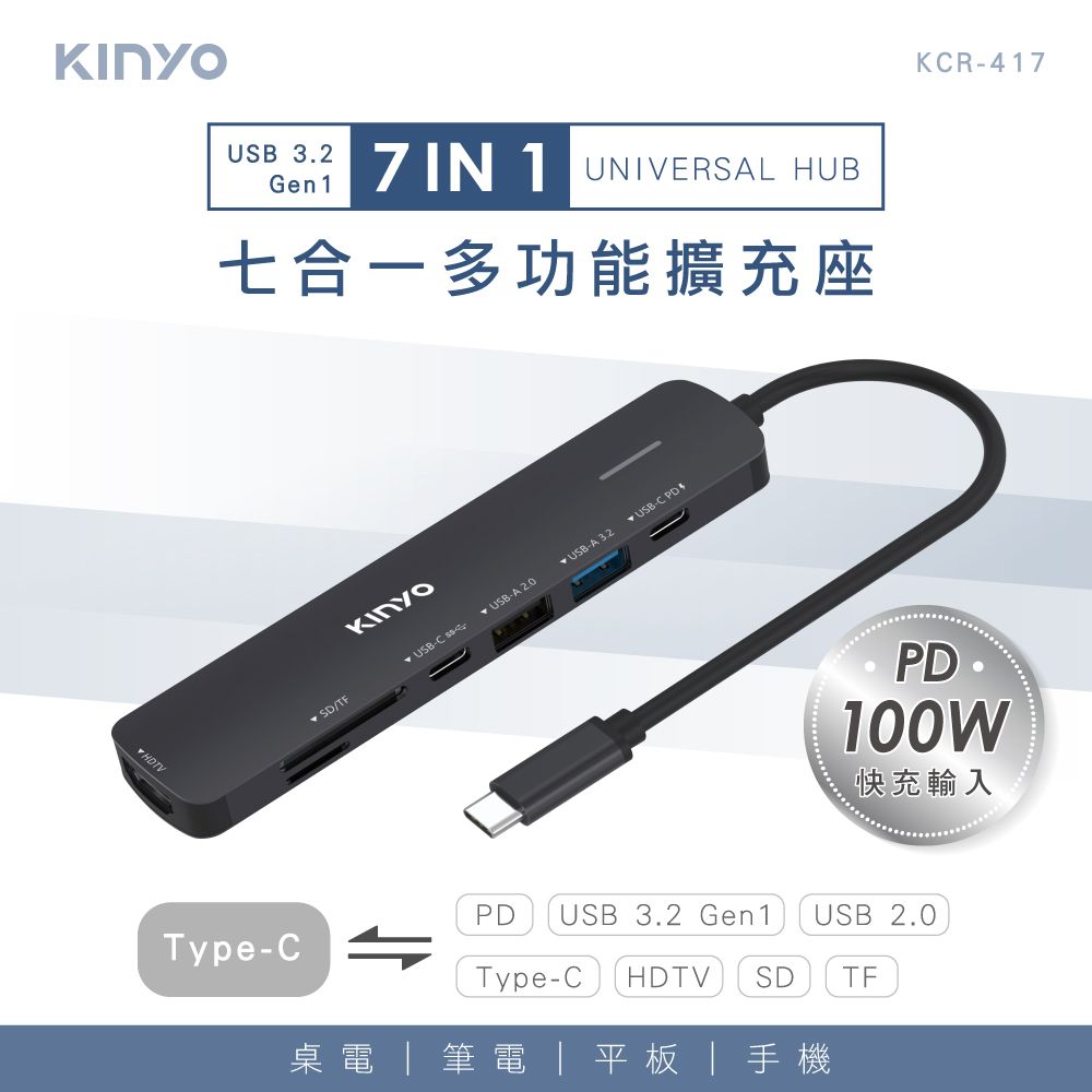 KINYO 七合一多功能擴充座 KCR-417
