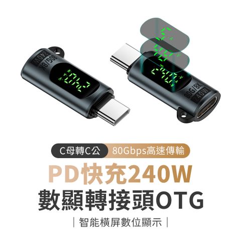 SHOWHAN PD快充 240W/80GBps E-Marker晶片 Type-C數顯轉接頭 OTG C母轉C公 -灰色