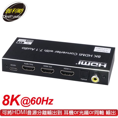 伽利略 HDMI 8K@60Hz 音/視頻分離器 光纖/同軸輸出