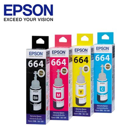 EPSON T664 原廠連供墨水瓶組(1黑3彩) 