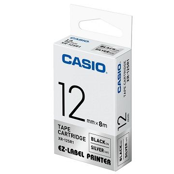 CASIO 卡西歐 【共有9色】標籤機專用色帶-12mm銀底黑字XR-12SR1