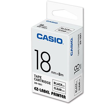 CASIO 卡西歐  標籤機專用色帶-18mm【共有9色】透明底黑字XR-18X1