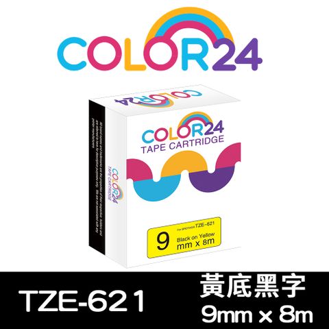 【Color24】for Brother TZ-621 / TZe-621 黃底黑字相容標籤帶(寬度9mm) 適用：PT-180/300/1100/1280/1280KT/1280SN/1400/1650/1950/2100VP/2420PC/2430PC/2700/2700TW/2730/3600/7600/9500PC/9600/9700PC/9800PCN/D200/D200HK/D200SN/D200RK/D200KT/D200LB/D200DR