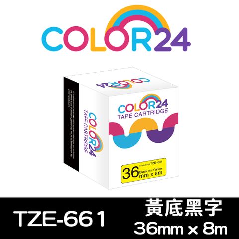 Color24 for Brother TZ-661 / TZe-661 黃底黑字相容標籤帶(寬度36mm)