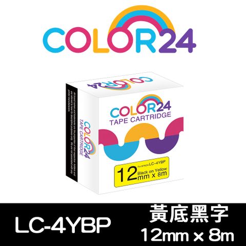 【Color24】for EPSON LC-4YBP / LK-4YBP 黃底黑字相容標籤帶(寬度12mm) 適用：LW-C610 / LW-K600 / LW-K200BL / LW-K400 / LW-200KT / LW-220DK / LW-400 / LW-500 / LW-C410 / LW-600P / LW-700 / LW-1000P / LW-Z900 / LW-900P