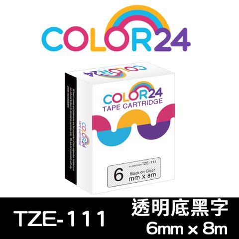 Color24 for Brother TZ-111 / TZe-111 透明底黑字相容標籤帶(寬度6mm)