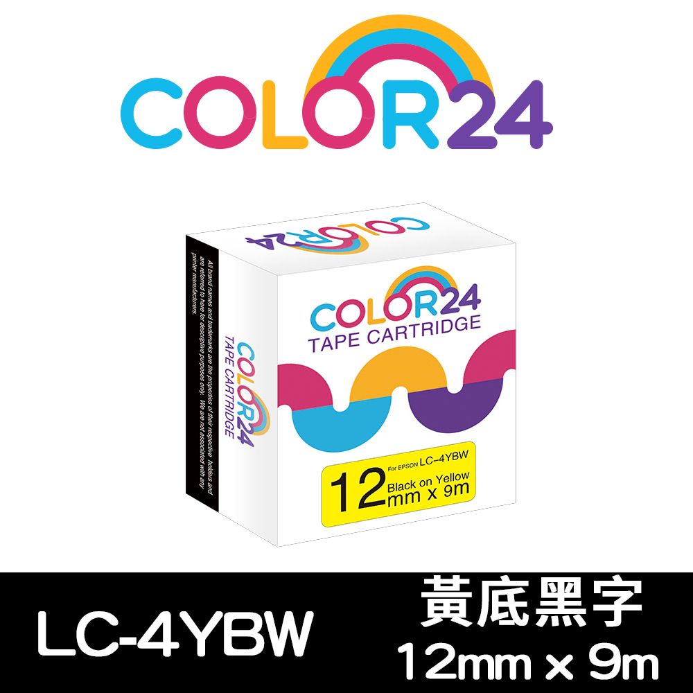 Color24 for EPSON LC-4YBW / LK-4YBW 黃底黑字相容標籤帶(寬度12mm)