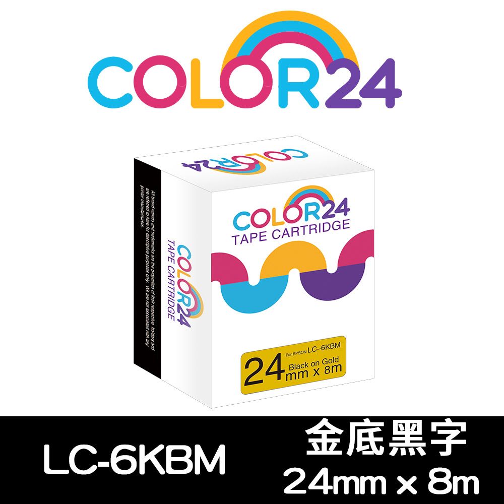 Color24 for EPSON LC-6KBM / LK-6KBM 金底黑字相容標籤帶(寬度24mm)