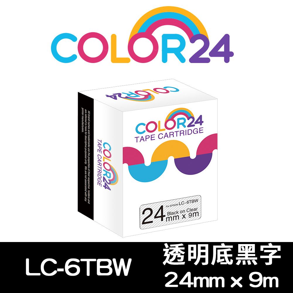 Color24 for EPSON LC-6TBW / LK-6TBW 高黏性系列透明底黑字相容標籤帶(寬度24mm)